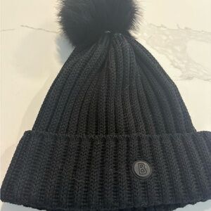 Bogner Black Knit Beanie with Pom Pom